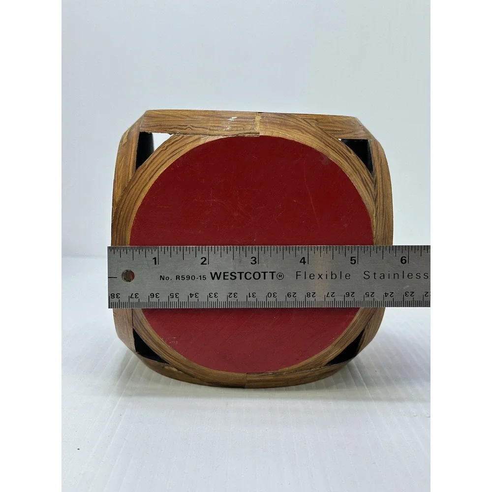Vintage Handmade Red Wood Display Cube Made Of Circles Stand Riser 6